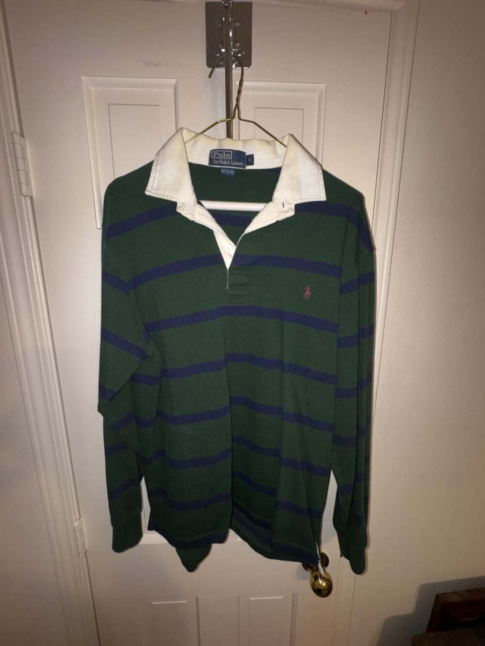 Vintage Polo Ralph Lauren Green and Blue Striped Long Sleeve Rugby Shirt